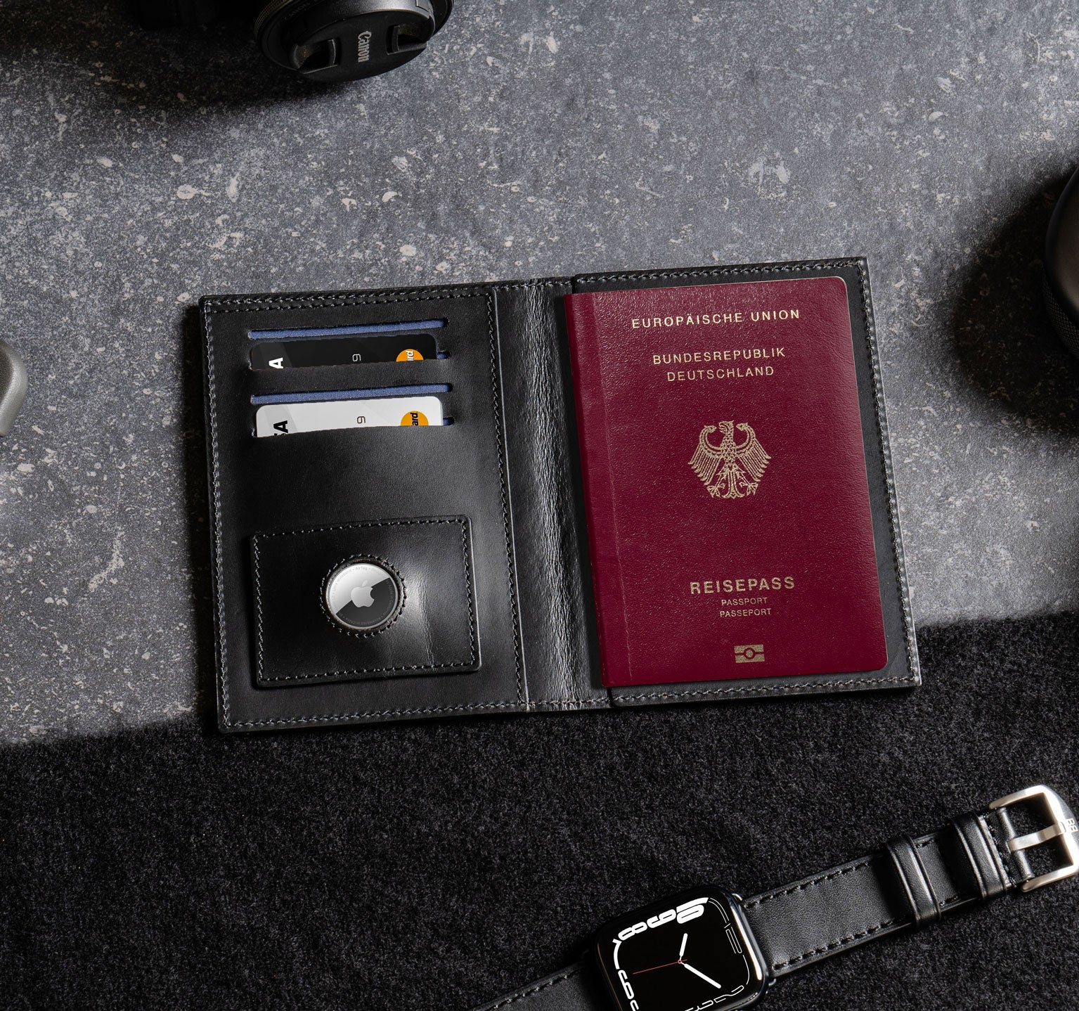 Nappa | Black Tone-on-Tone | Passport Cover